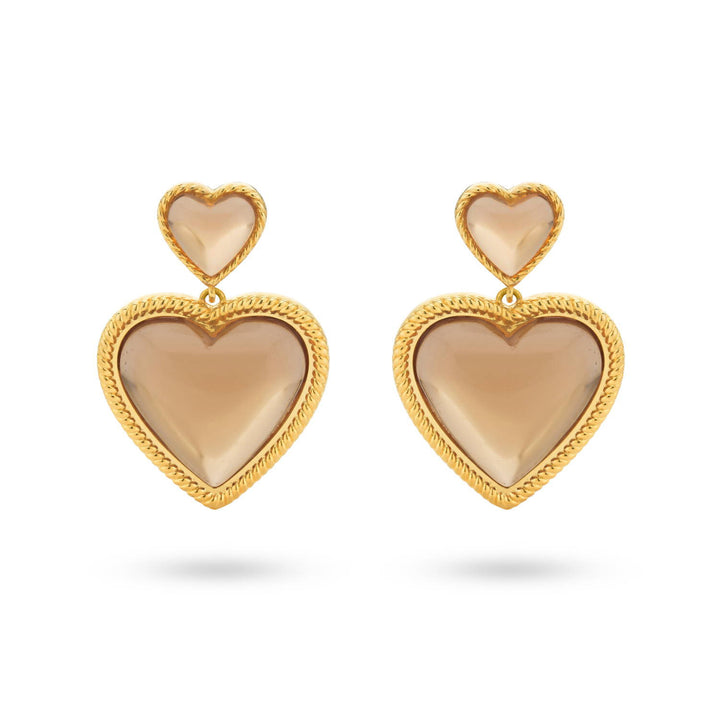 Bold heart shaped earrings with brown stones - 434003B