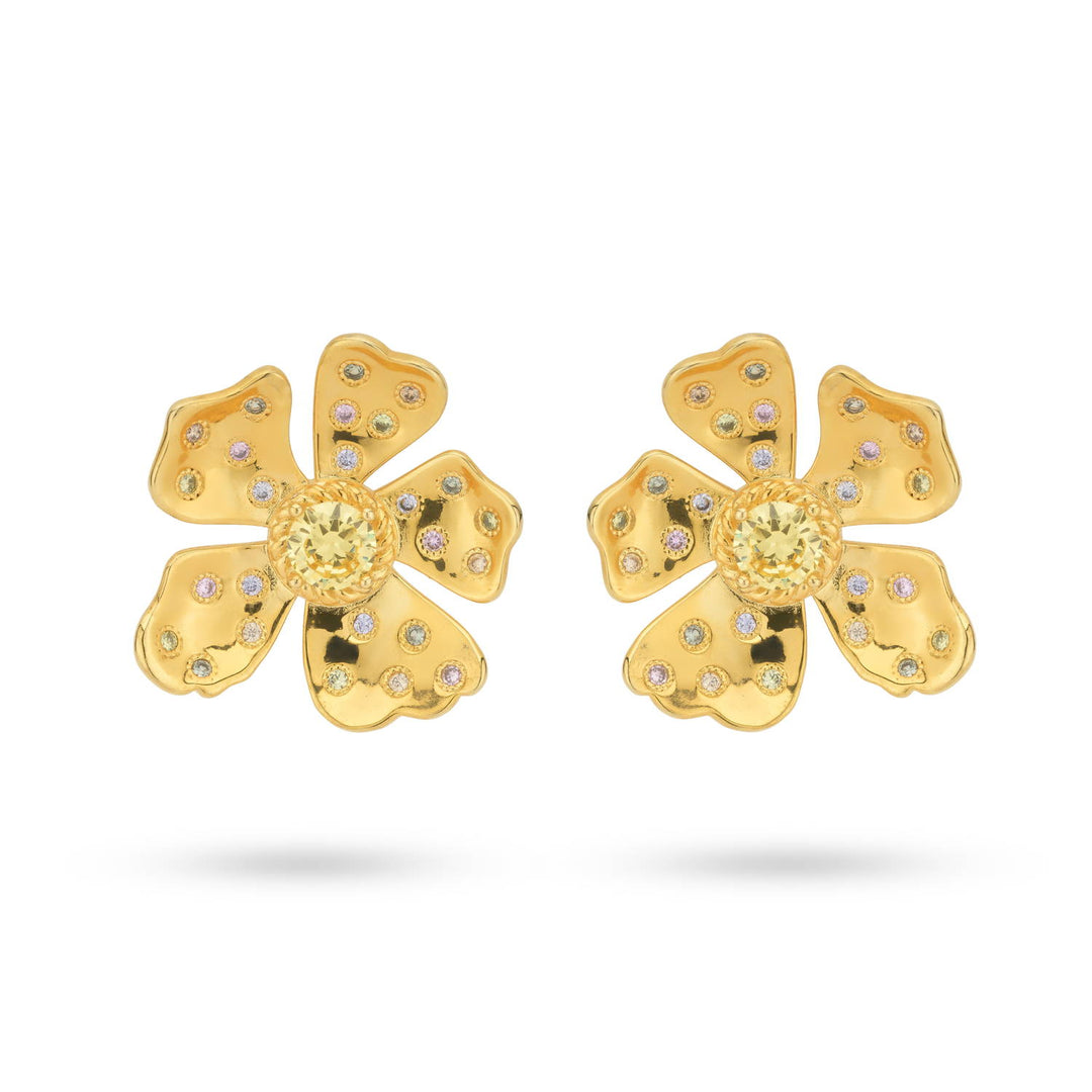 Bold flower shaped earring with colored stones