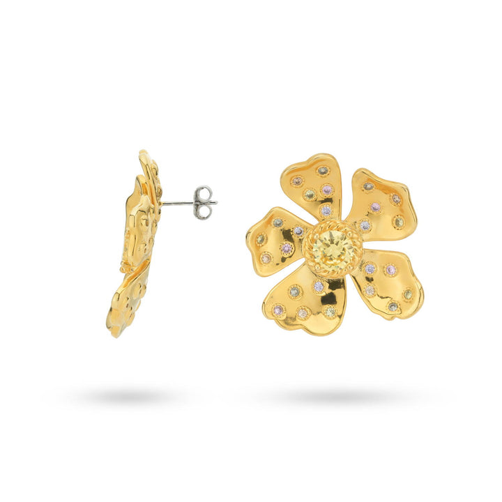 Bold flower shaped earring with colored stones - 434005B