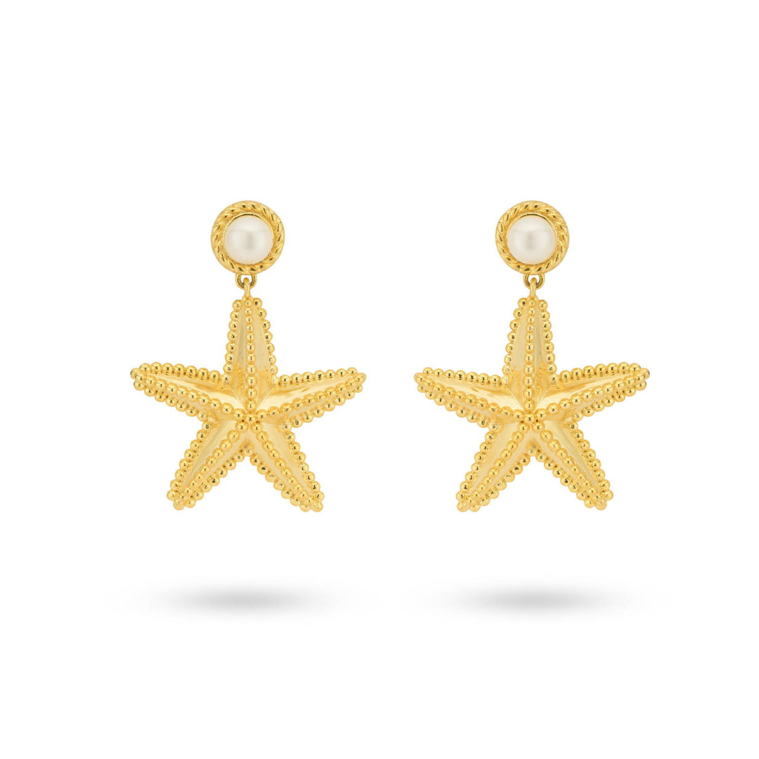 Bold earring starfish with sweetwater pearl