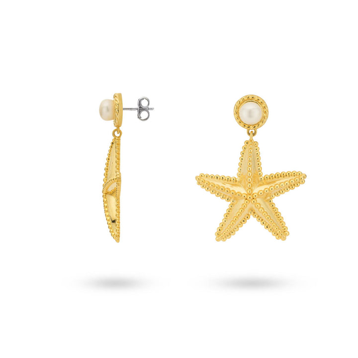 Bold earring starfish with sweetwater pearl - 434008B