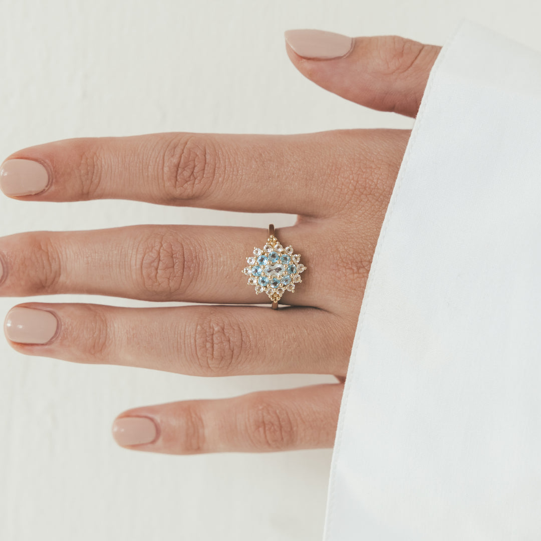 14K solid gold ring with blue topaz stone - 114005G