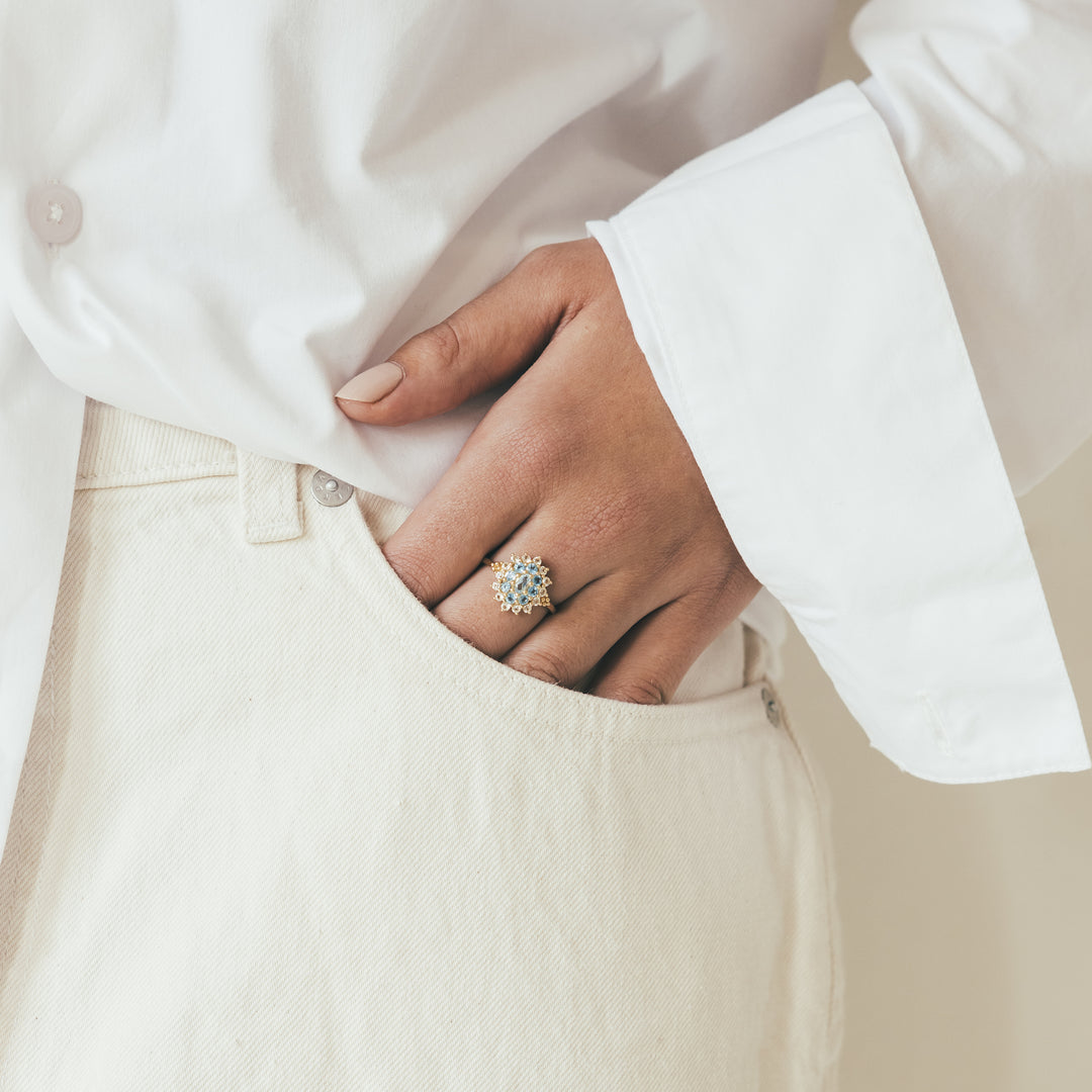14K solid gold ring with blue topaz stone - 114005G