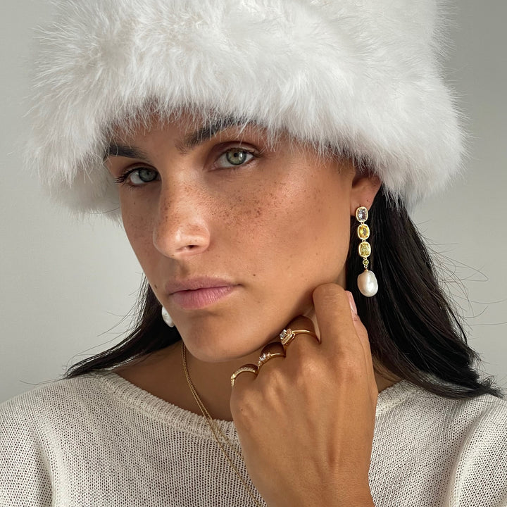 Earring with stones and sweetwater pearl - 424145Y