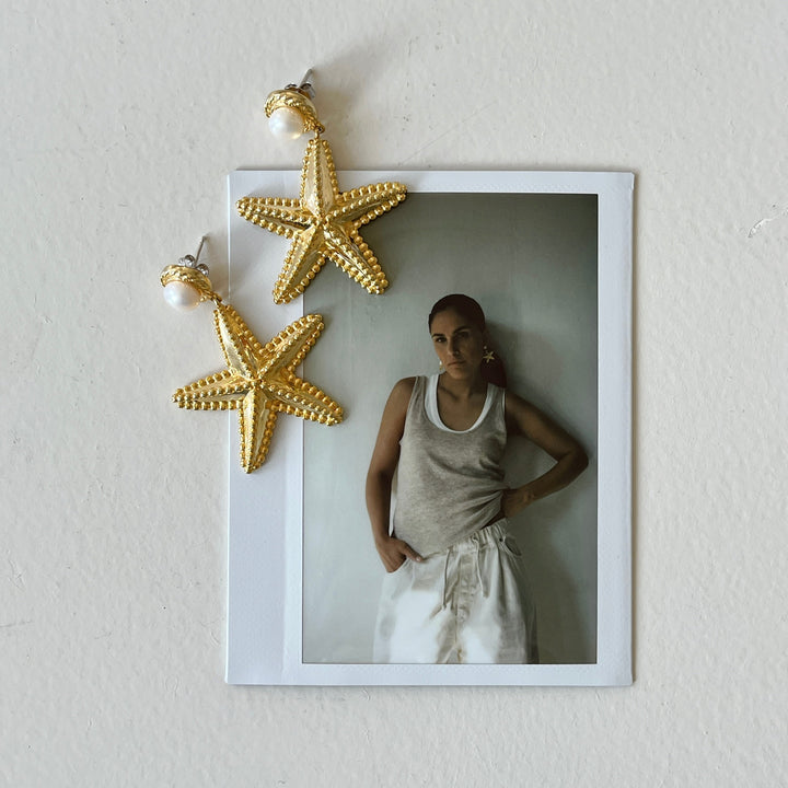 Bold earring starfish with sweetwater pearl - 434008B