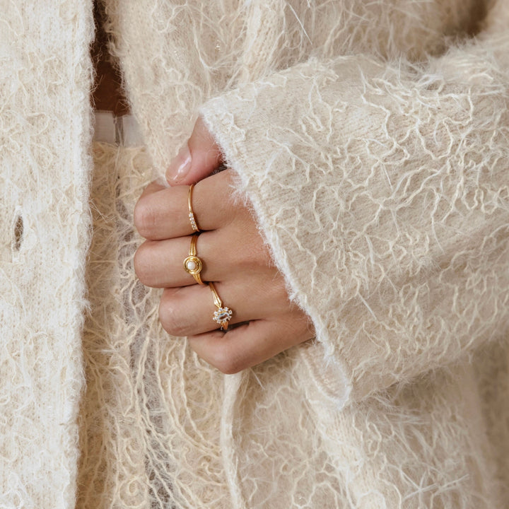 Ring met kleine witte steentjes - 124151Y
