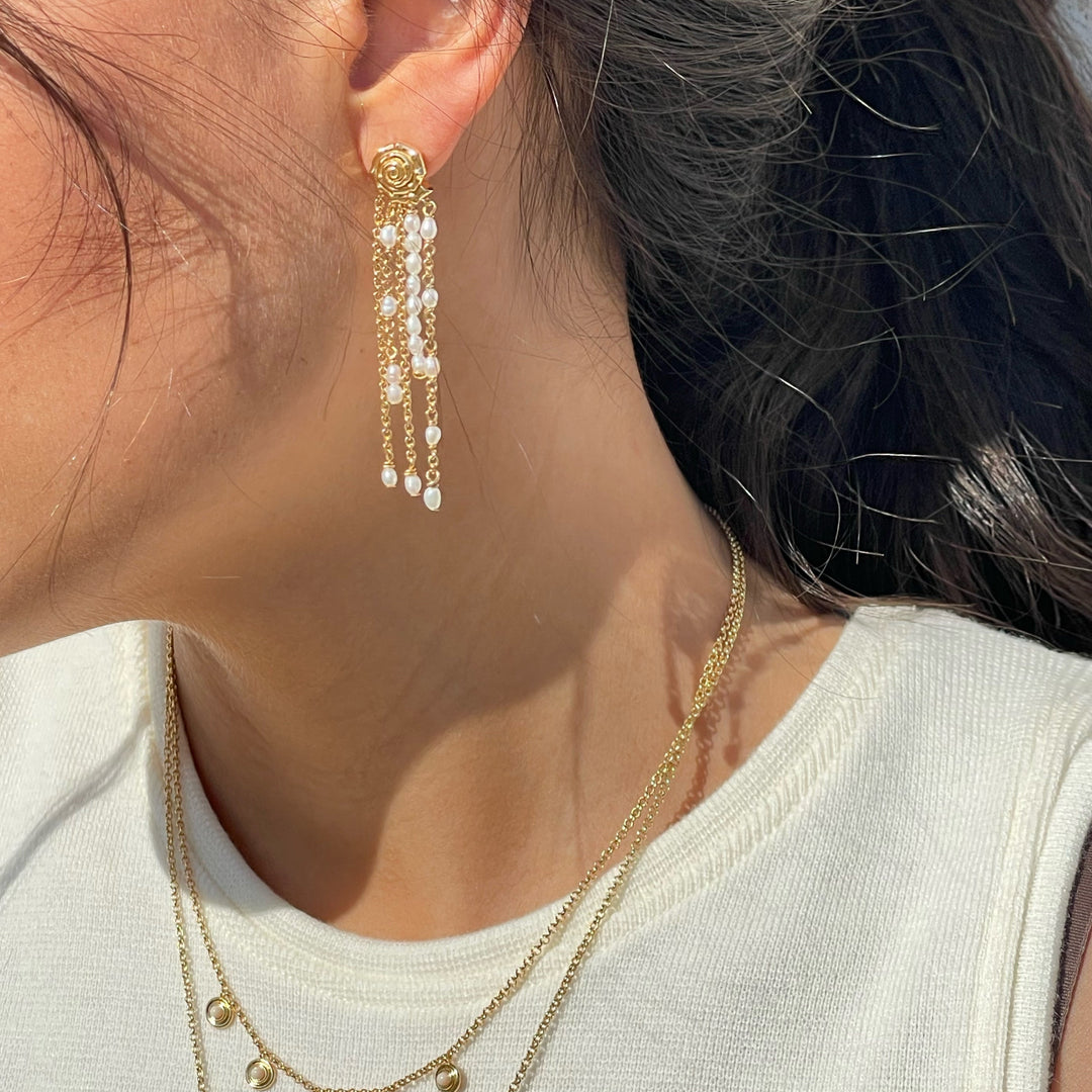 Statement earring shell shaped with sweetwater pearls - 424122Y