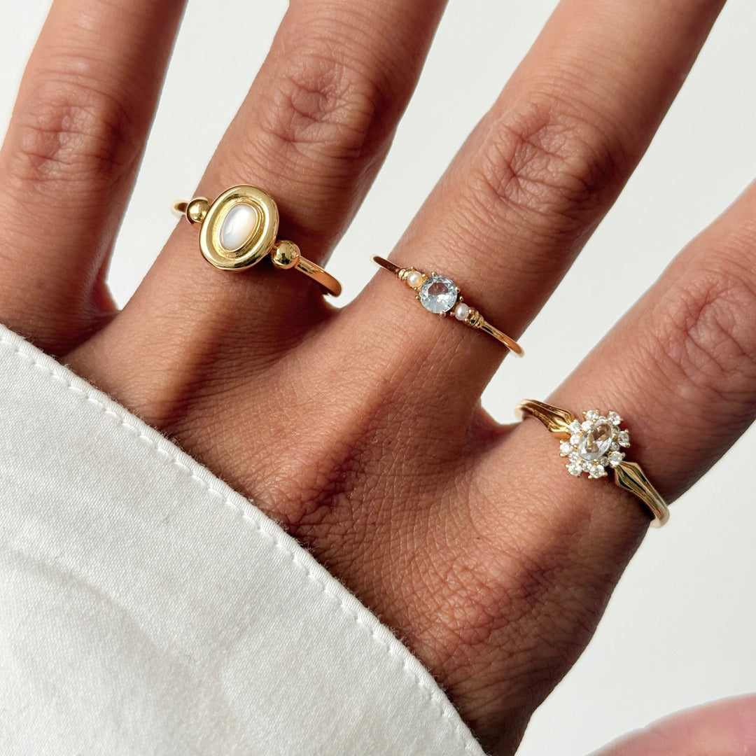 Ring with pearls and colored stone - 124166Y