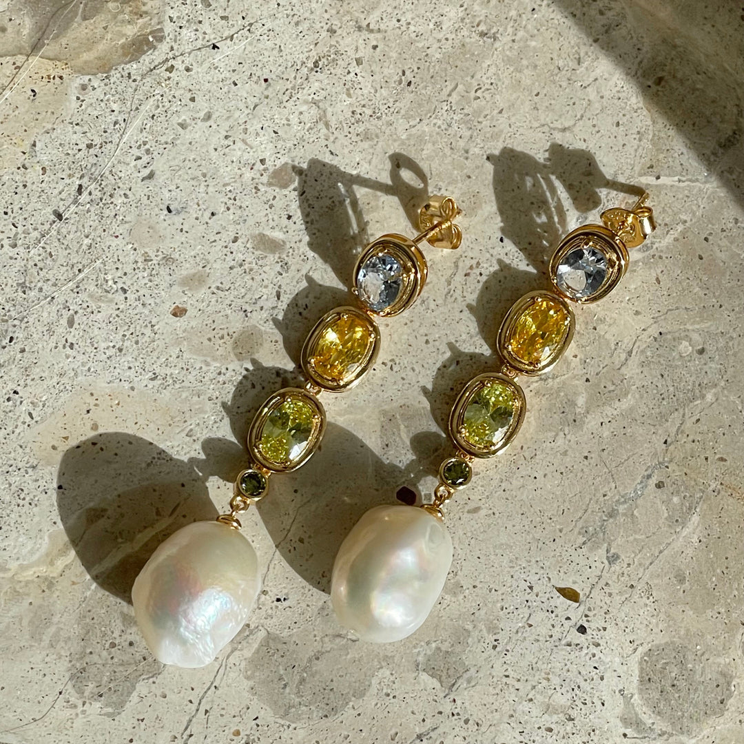 Earring with stones and sweetwater pearl - 424145Y