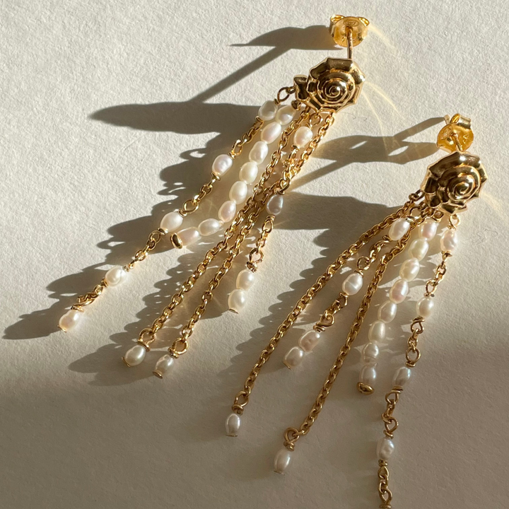 Statement earring shell shaped with sweetwater pearls - 424122Y