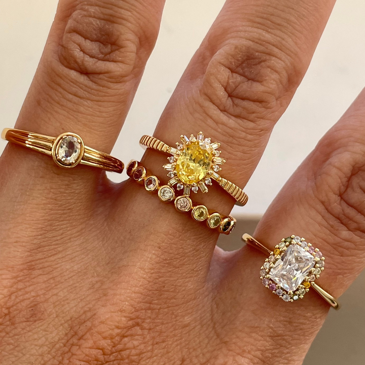 Ring with colored stones and structured band - 124148Y