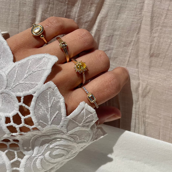 Ring with colored stones and structured band - 124148Y