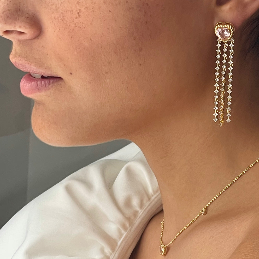 Heartshaped earring with pink stones - 424142Y