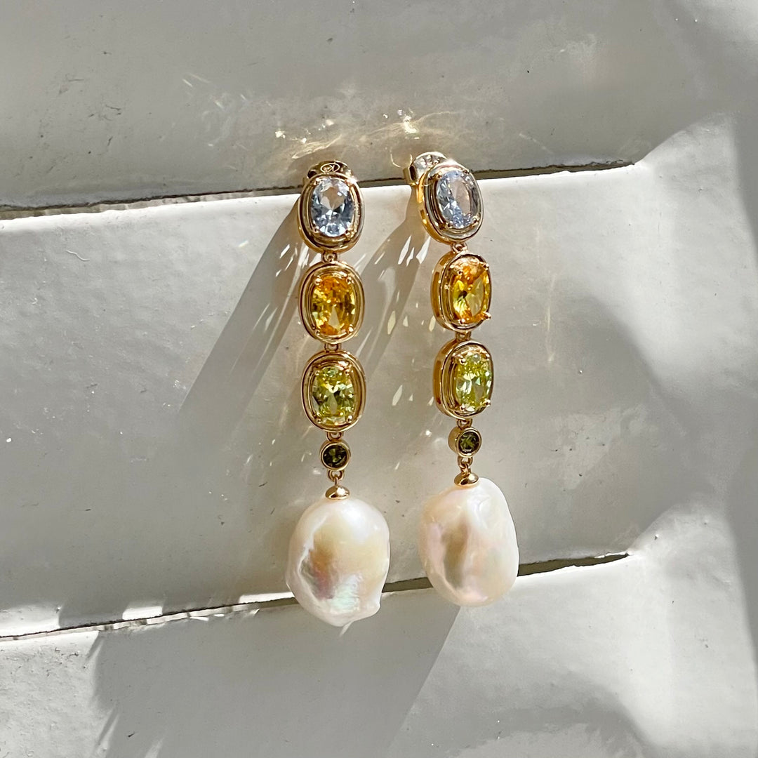 Earring with stones and sweetwater pearl - 424145Y