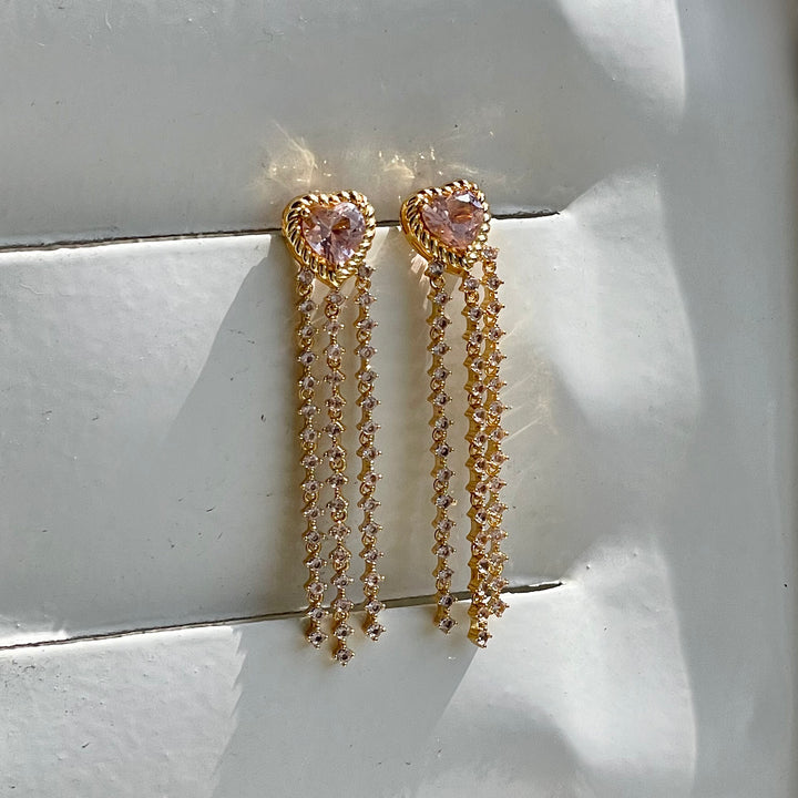 Heartshaped earring with pink stones - 424142Y