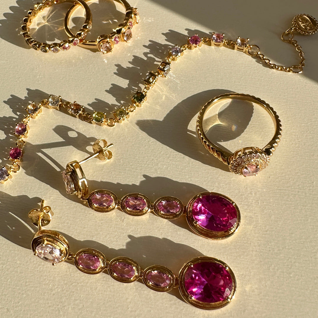 Statement oorbel met roze steentjes - 424129Y