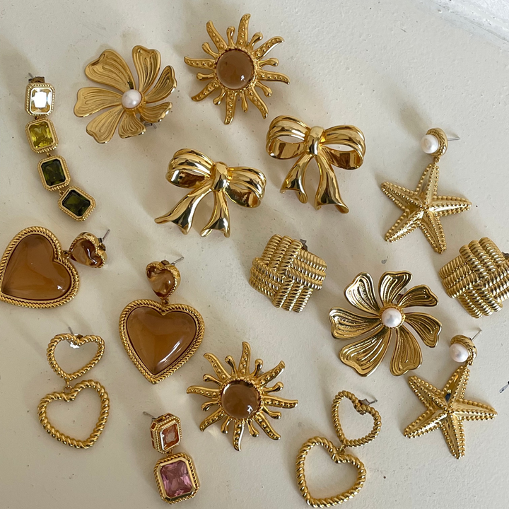Bold sun earring with brown stone - 434002B