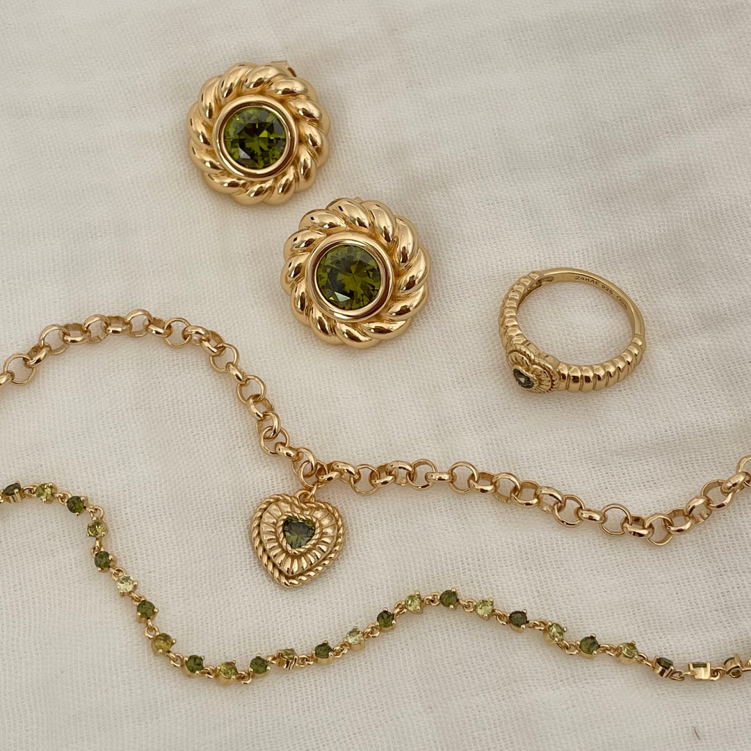 Round earstud with green stone - 424134Y