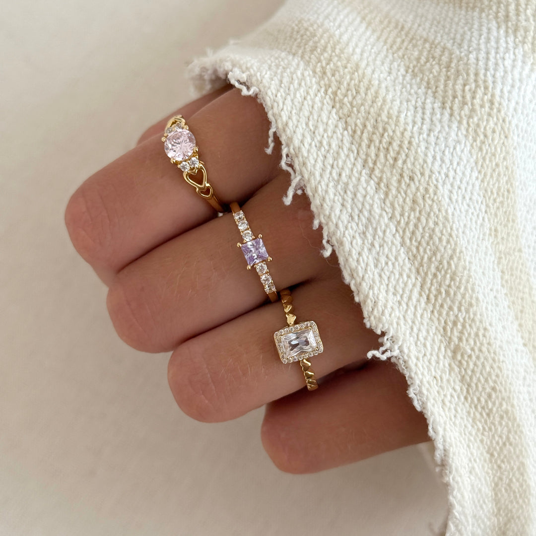 Ring with white stones and structured band  - 124191Y