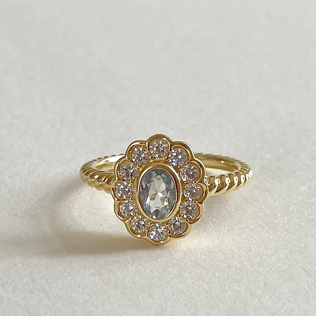 Ring met gekleurde stenen en gedraaide band - 124137Y