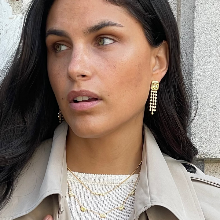 Earring with colored stone and chains - 424146Y