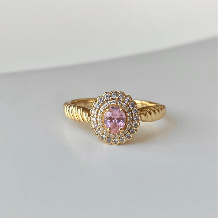 Ring met gekleurde stenen en gedraaide band - 124143Y