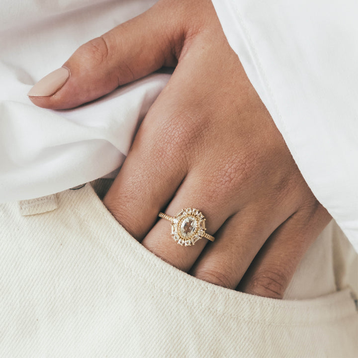 14K massief goud met witte topaas steen - 114006G