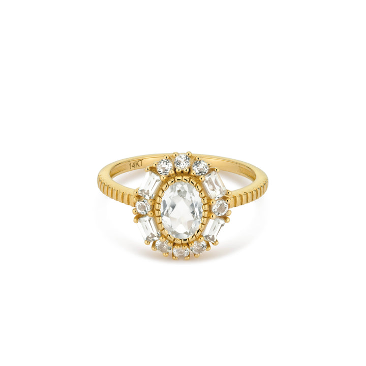 14K massief goud met witte topaas steen - 114006G