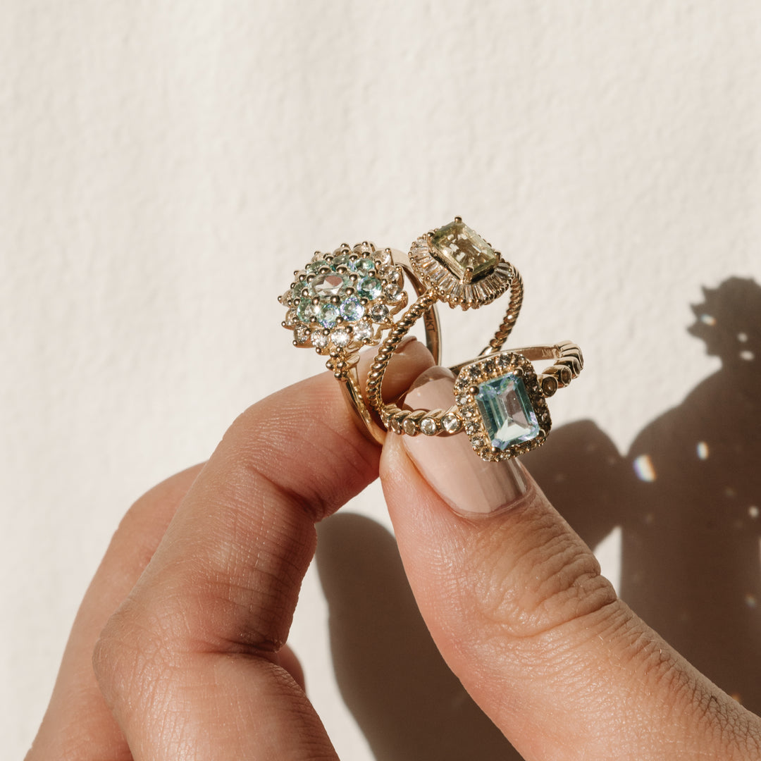 14K solid gold ring with blue topaz stone - 114003G