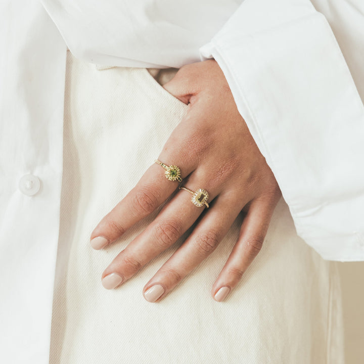 14K solid gold ring with green amethyst stone - 114007G