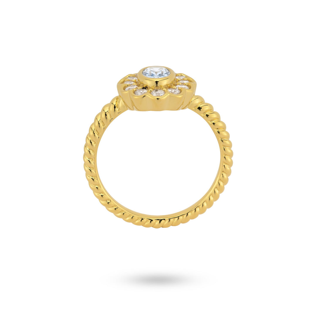 Ring met gekleurde stenen en gedraaide band - 124137Y