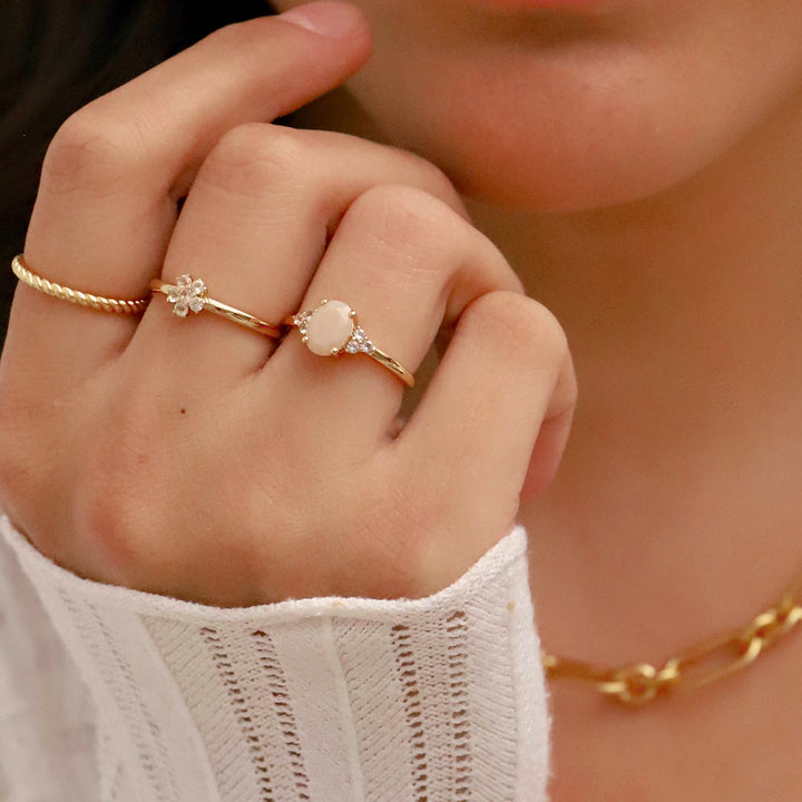 Ring met pastelstenen en bloem - 12428S