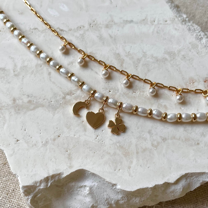 Armband met dunne schakel en parels - 22409Y