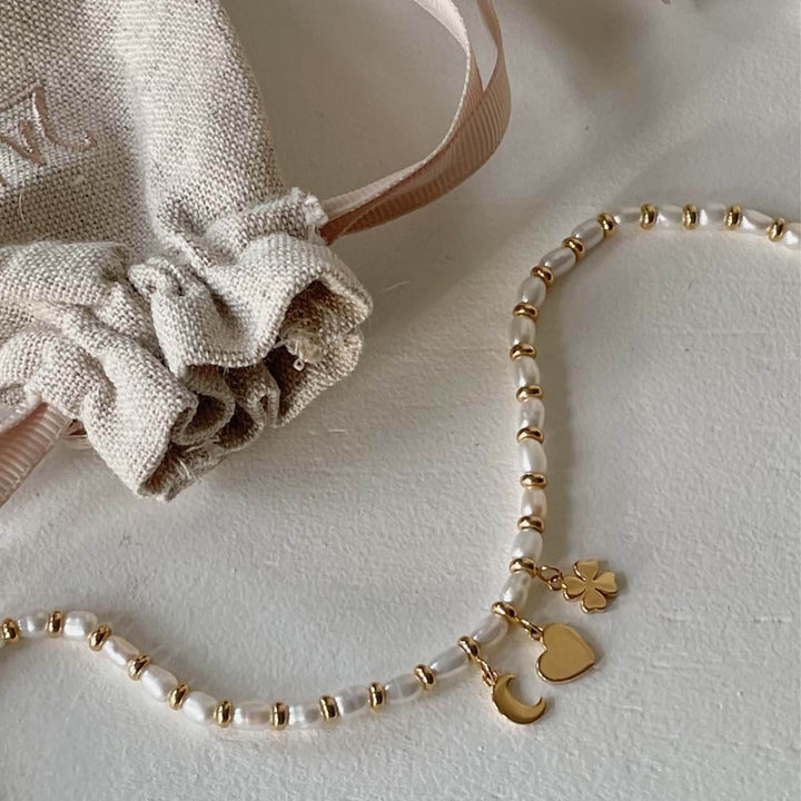 Beaded Pearl bracelet with pendants - 22414S