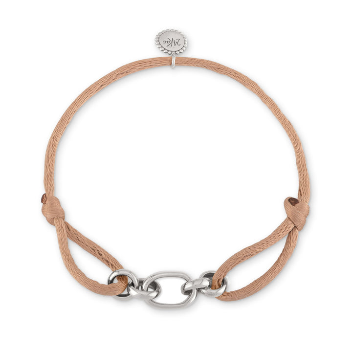 Armband met beige zijden koord en schakel - 22421S