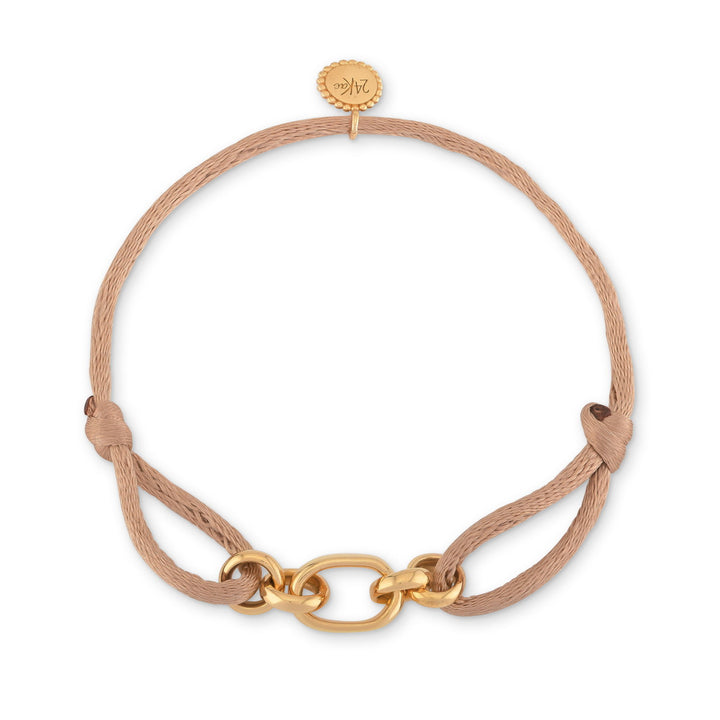 Armband met beige zijden koord en schakel - 22421Y