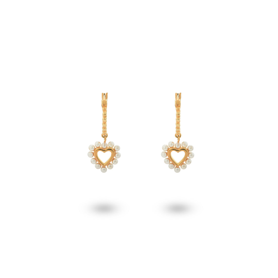 Earrings heart shaped with pearls - 42403Y