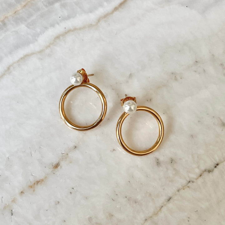 Statement earrings with pearl and hoop - 42418Y