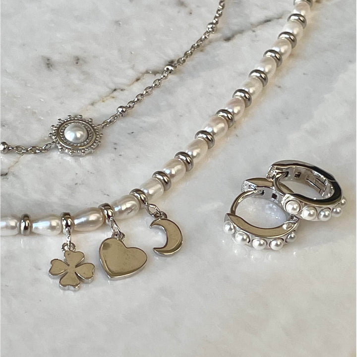 Earring hoops with pearls - 42419S