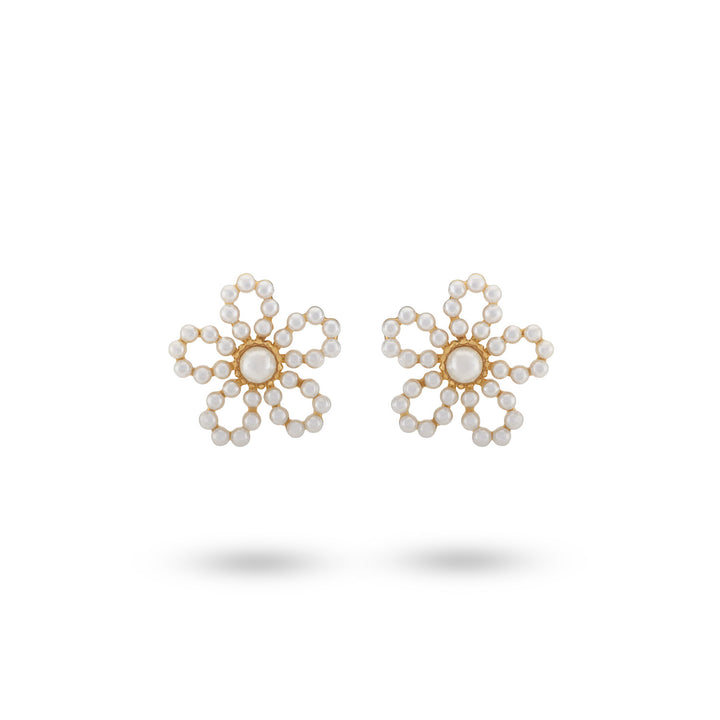 Bloemvormige oorbel met parels - 42426Y