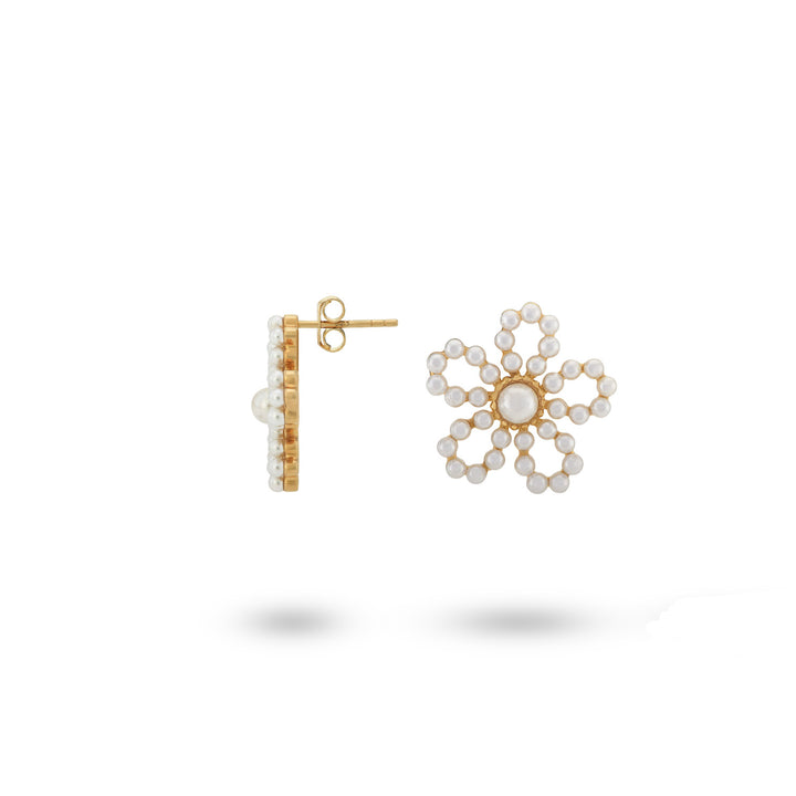 Bloemvormige oorbel met parels - 42426Y