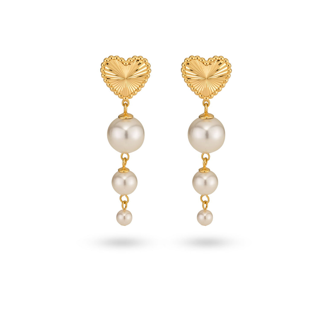 Statement earrings with heart and pearls - 42428Y
