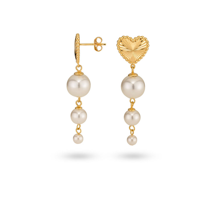 Statement earrings with heart and pearls - 42428Y