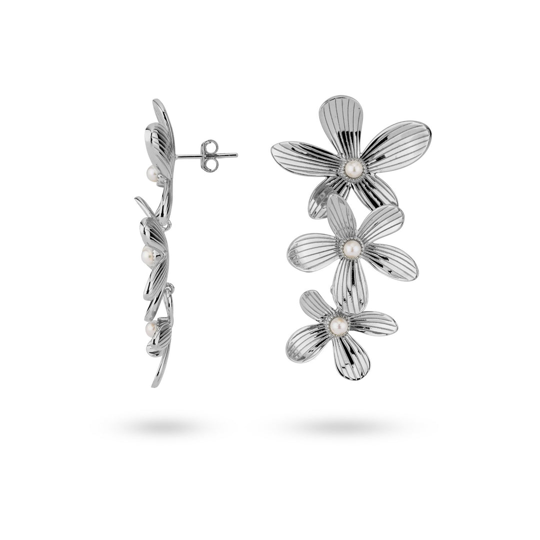 Flowershaped statement earrings with pearls - 42455S