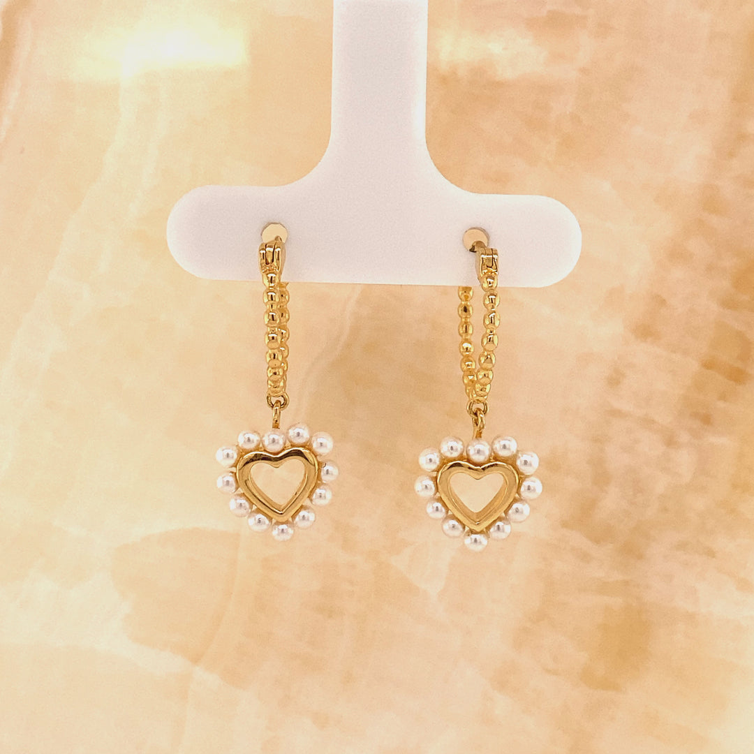 Earrings heart shaped with pearls - 42403Y
