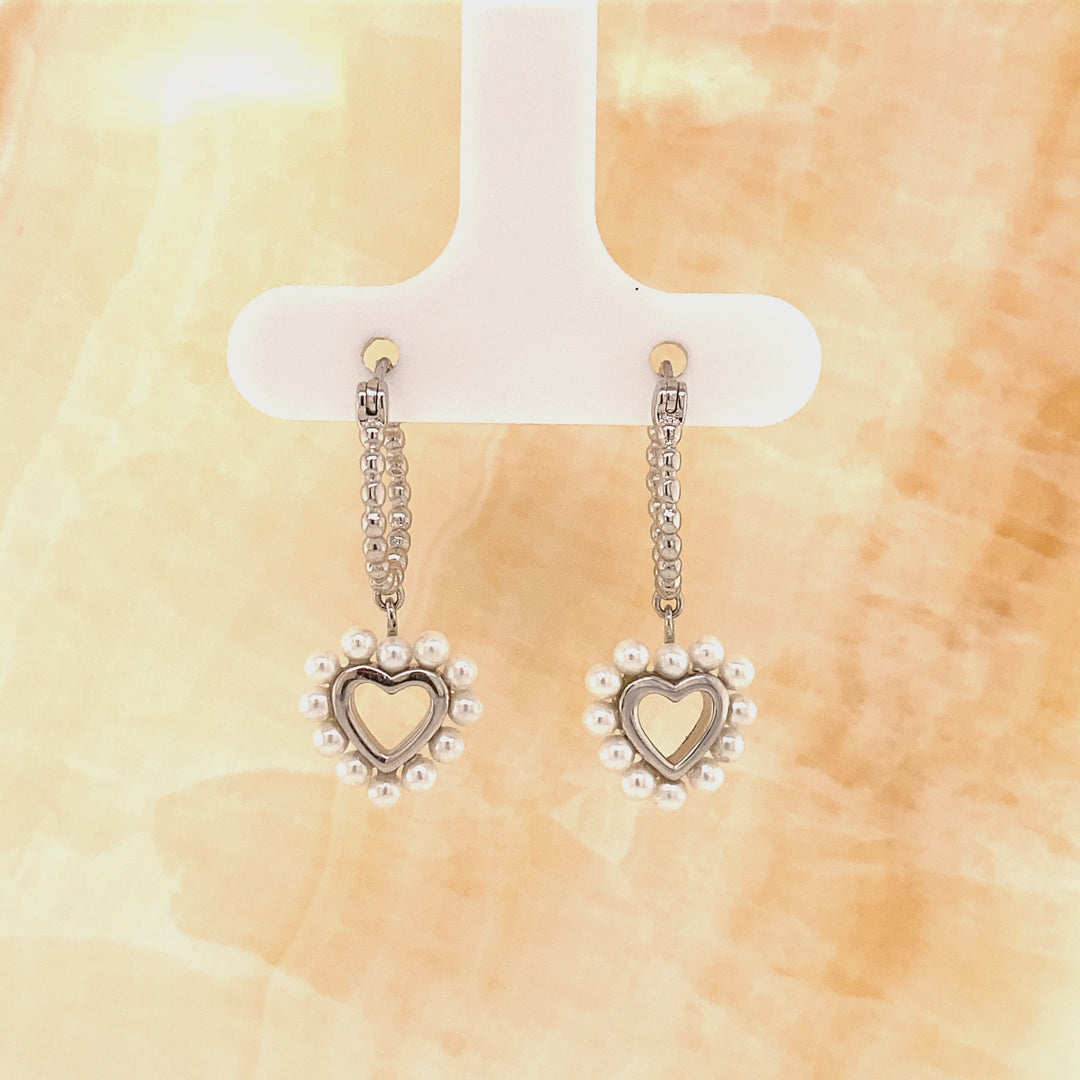 Earrings heart shaped with pearls - 42403S