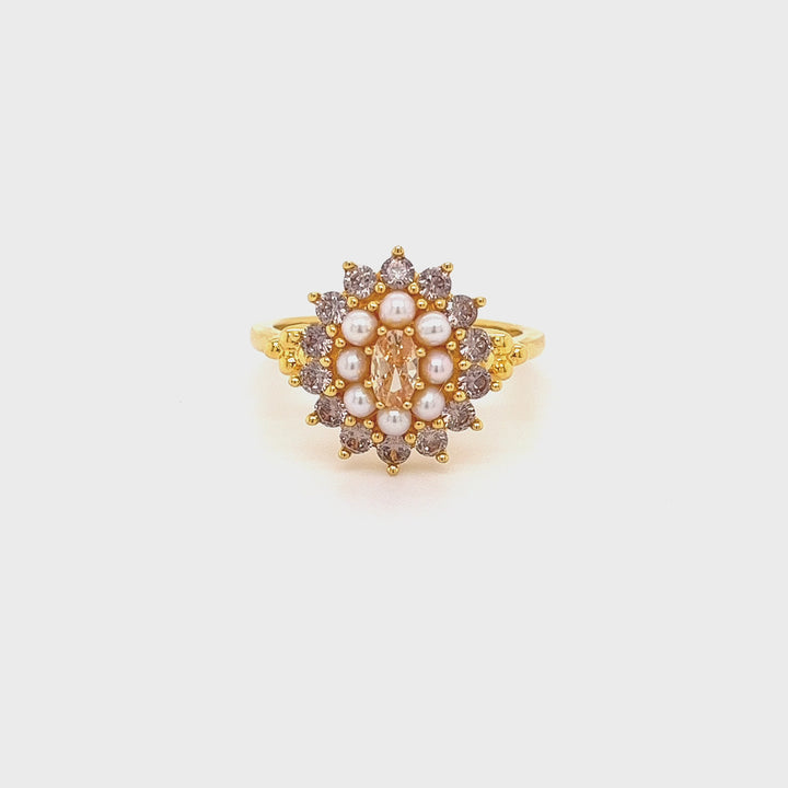 Ring with colored stones and pearls - 12451Y