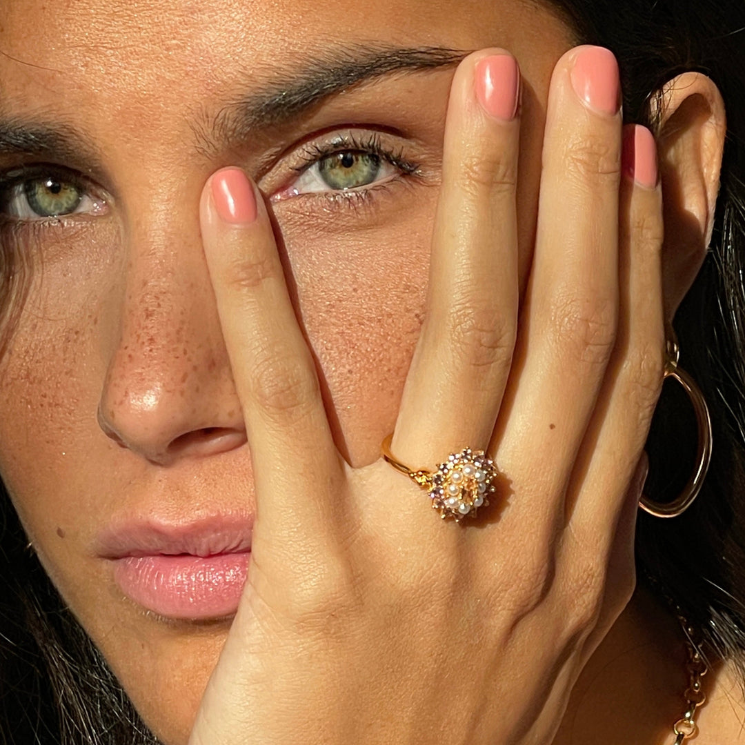 Ring with colored stones and pearls - 12451Y