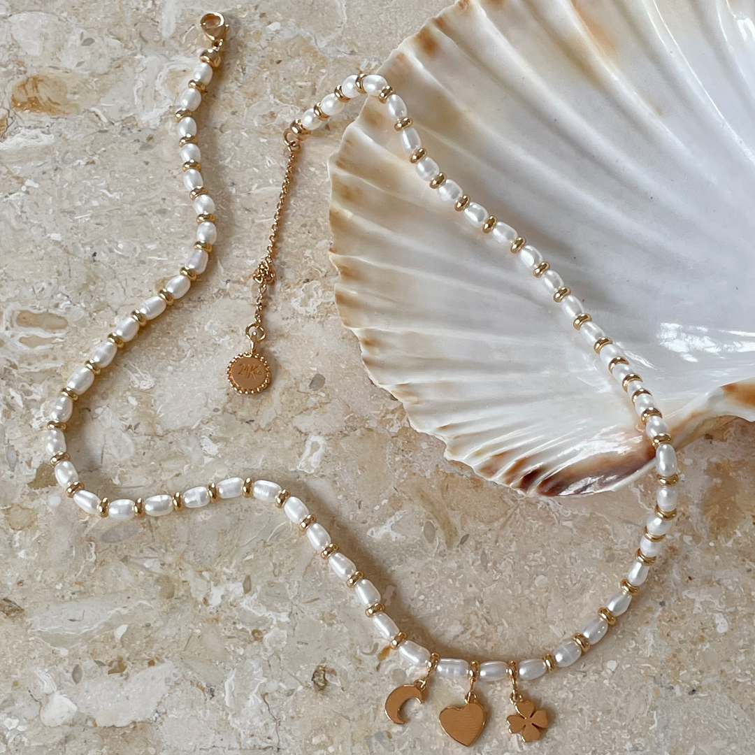 Beaded pearl necklace with pendants - 32415Y