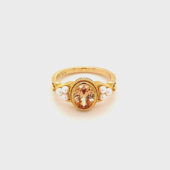 Ring with colored stone and pearls - 12450Y